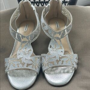 Alex Marie Silver Floral Cutout Glitter Heels